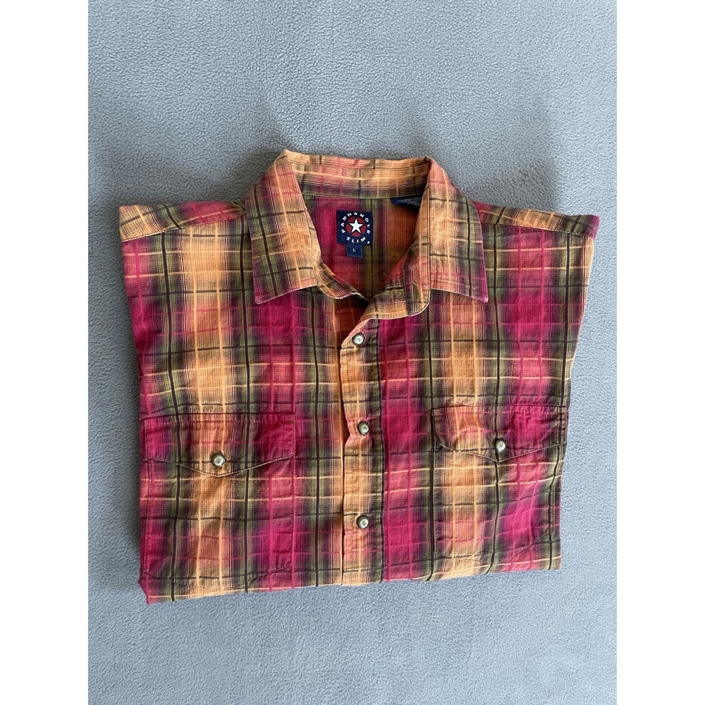 Panhandle slim western shirt Men's Size: Large Bright Plaid Pearl Snaps